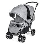 Maxmass Double Seat Baby Stroller, Folding Infant Pushchair with Adjustable Handlebar & Backrest, Storage Basket and Detachable Canopy, Travel Toddler Buggy for Shopping, Hanging Out (Grey)