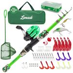 Lanaak Kids Fishing Pole and Tackle Box - with Net, Travel Bag, Reel and Beginner’s Guide - Rod and Reel Kit for Boys, Girls, or Youth (Green)