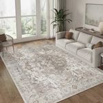 COLLACT Area Rug 8x10 Carpet - Vintage Living Room Rug Medallion Washable Rug Distressed Bedroom Rug Floral Taupe Print Rug Non Slip Rug Traditional Thin Rug for Dining Room Office Kitchen