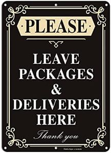 Faittoo Please Leave Packages and Deliveries Here Sign, 14 x 10 Inch Reflective Aluminum Sign, UV Protected and Weatherproof, Durable Ink, Easy to Install and Read, Indoor/Outdoors Use