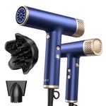 YAPOY Professional Hair Dryer with Diffuser Fast Drying 200 Million Ionic Blow Dryer with 110, 000 RPM High-Speed No Heat Damage Intelligent Thermo-Control Low Noise, Blue