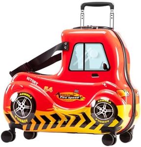 AO WEI LA OW Kids Ride-On Luggage with Wheels Suitcase Fits to Toddler Aged 3-12 Years old （Red Car Checked-Large 25-Inch