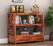 RSFURNITURE Solid Sheesham Wood Console Table for Living Room | Wooden Foyer Tables for Entryway with 2 Drawers & 2 Open Shelf Storage for Home & Office | Honey Brown Finish