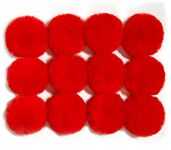 Furling Pompoms DIY Pack of 12 Faux Rex Rabbit Fur Pom Poms for Hats Soft Knitting Accessories (Red, 8cm)