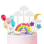 LEBERY 13pcs Colorful Rainbow Cake Topper Set, Cloud Moon Star Cake Picks Colorful Balloon Ball Cake Cupcake Topper, Rainbow Cloud Cake Decorations for Kids Birthday Baby Shower Wedding Party Supplies