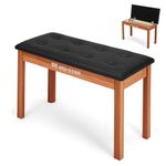 MUSTAR Piano Bench Piano Stool with Storage, 74cm Large Seat Solid Wooden Keyboard Bench, Soft Faux Leather Padded Seat for Vanity, Living Room, Bedroom (Brown)
