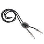 LIANCHI Western Black Bolo Tie for Men and Women Feather Hat Pendant,Native American Leather Bolo Tie String (bolo tie Ellipse Silver)