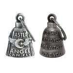 【2Pack】Motorcycle Bells for Biker Good Luck Guardian Riding Bells with Hanger Motorcycle Accessory or Keychain for Luck, Never Ride Faster Than Your Angel Can Fly+ride Safely, Medium