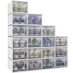 YITAHOME Shoe Box,18Pcs Stackable Shoe Containers,35.1 x 24.9 x 18.5cm,Fit up to UK Size 11,Medium Size Shoe Storage,Non-toxic Plastic Drop Front Shoe Organisers,White Shoe Storage Box