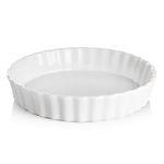 SWEEJAR Porcelain Pie Pan, 9.5-inch Round Corrugated Tart Dish, Non-Sticky Ceramic Quiche Plate, Suitable for Baking Apple Pie, Cheese Sweet Potato Pie, Chicken Pot Pie, Crustless Quiche (White)