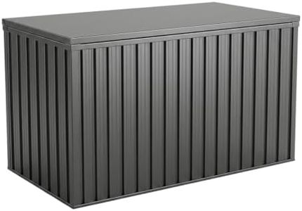 BosomHug Outdoor Metal Storage Box 215 Gallon, Lockable Weatherproof Deck Box for Backyard Patio, Sturdy Garbage Bin Shed with Hy