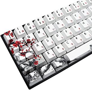 JSJT Custom Keycap-Keycaps 60 Percent Suitable for GK61/GK64/RK61/Anne /ALT61 Mechanical Keyboards 71 Key with Japanese Font Set OEM Profile PBT Keycaps with Keycap Puller (Plum Blossom Keycaps)