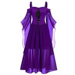 WEOPLKIN Women Dress Medieval Dress Halloween Women's Halloween Costumes Winter Dresses for Women UK Women Halloween Outfits Women Dress Halloween Costumes Adult Women Women's Halloween Purple 5XL