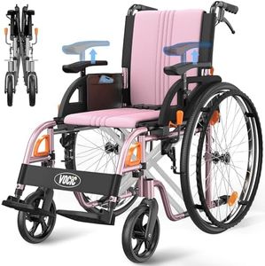 VOCIC Ultra Lightweight Wheelchair for Adults, 23lb Frame Portable Foldable Self-Propelled Wheelchairs for Seniors with Quick Release Wheels, Swing-Away Footrests,Flip-Back Arm, 300 lbs Pink