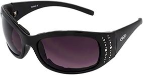 Global Vision Eyewear Marilyn 2 Plus Motorcycle Glasses for Women Black Frame Bling-ed Out with Rhinestones (Smoke)