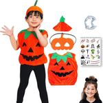 Sarvda Pumpkin Dress for Kids | Boys and Girls | Halloween Cute Funny Pumpkin Costume | Mask | Cap | Teeth | Fun Tattoo | For: 6 to 7 Year Kids