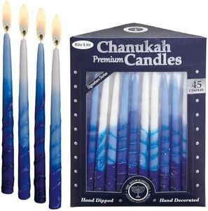 Rite Lite Premium Dripless Blue & White Hanukkah Candles - Bulk Value Pack of 45 - Decorative & Fits Most Menorahs Jewish Holiday Party Favors Accessories Decorations for All 8 Nights of Chanukah