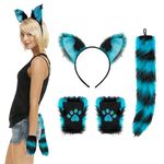 Faux Fur Fox Cat Ears Hair Headband Tail Gloves Set Fluffy Wolf Fox Cosplay Costume Hair Hoop Long Tail Kit Shining Animal Dress Up Fancy Dress Accessories Colorful Halloween Role Play Party Costume