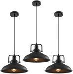 SESIMENT Black Pendant Light fixtures 12.5 inches 3 Packs,Matte Pendant Lights Kitchen Island,Industrial Pendant Light,Vintage Farmhouse Hanging Light Fixtures for Dinning Room Entryway Barn