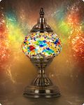 Turkish Moroccan Lamp with Bronze Base - Yarra Decor Handmade Tiffany Mosaic Glass Lamps Portable Bedside Lamps with Rechargeable Battery 2000mAh (LED Bulb Included)