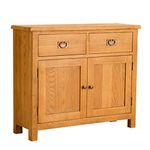 Lanner Oak Small Sideboard Cabinet | Traditional Rustic Waxed 2 Drawer Solid Wood Storage Cupboard for Dining Room, Hallway or Living Room | Fully Assembled 85 x 100 x 33.5 cm