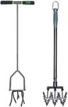 Yard Butler Raised Bed Essential Tool Bundle - Durable Gardening Tools for Easy Lawn Care - Includes Long-Handled Hand Tiller & Rotary Garden Cultivator