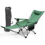 Laurel & Mason Folding Camping Chair - Lightweight with Footrest, Cup Holder, Side Pockets and Bag - 120kg Capacity, Camp Chairs for Hiking, Fishing, Beach, BBQs - Green