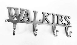 WALKIES Dog Pet Lead Leash Holder Rack 4 Hooks " WALKIES " Aluminium Wall Hook Hanger Chrome colour