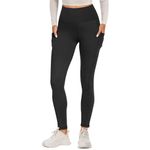 FOTOCITI Gym Leggings for Women with Pockets Black High Waisted Leggings Soft Elastic Opaque Tummy Control Slim Trousers Sports Workout Running Yoga Pants