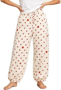 CUFEZN Summer Lounge Pants Cute Comfy Long Pajamas Polka Dots Ivory Large