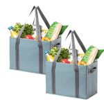 VENO 2 Pack Reusable Grocery Bags, Shopping Bags for groceries, Extra Large Utility Tote with Handles and Hard Bottom, Foldable Cart Organizer, Multi-Purpose, Heavy-Duty (Light Blue, 2 Pack)