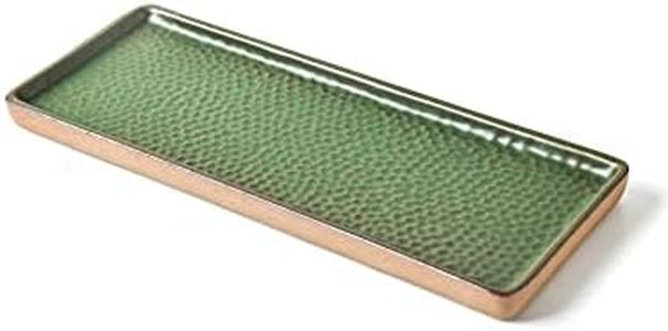 Vanity Tray with Brown Trim, Candle Tray, Bathroom Tray, Countertop Tray, Perfume Holder Organizer, Decorative Tray for Dresser, Table, Bathroom Countertop, Home décor, Rectangular, Green, 12"×4.7"