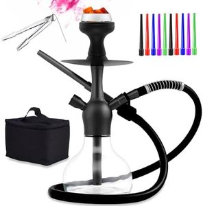 15" Portable Hookah Set - Premium Shisha Set with Everything Include Protective Carrying Case, Silicone Hose, Silicone Bowl & Hookah Charcoal Holder (black)