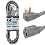 6 Ft Appliance Extension Cord Heavy Duty, Gray - 14 Gauge 3 Prong SPT-3 Cable for Air Conditioner or Refrigerator