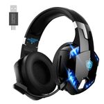 PHOINIKAS Wireless Gaming Headset with Detachable Microphone, 2.4G USB & Type C Dongle, 40+h Battery Life, 7.1 Surround Sound, LED Light, for PS5/PS4/PC/Laptop/Tablet/Phone