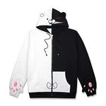 FORLADY Black and White Bear Hoodie Zipper Jacket Uniform Monokuma Cosplay Costume Anime Hoodie Unisex (Black White Gloves)