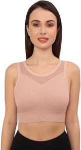 GLAMORAS Women's Polyester Spandex Padded Wireless Sports Bra | Full Coverage, Seamless & High Support Sports Bra for Workout & Yoga | Size: L Peach