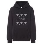 Varsany Girl's Crystallized Personalised Heart Lace Hoodie Super Soft Cute Dance kids Hoody sweatshirt(K)