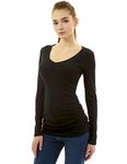 AmélieBoutik Women V Neck Raglan Long Sleeve Ruched Sides Top (Black Small 8/10)