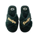 FOCO Women's NFL Team Logo Cross Band Soft Plush Furry Cozy Open Toe House Shoes Slippers, Green Bay Packers, 10-Sep