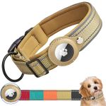Ledeak Padded Dog Collar for AirTag, Reflective Waterproof Dog Collar Holder with Protective Case for Apple Airtag Dog Tracker, Durable Anti-lost Dog Collars for Small Medium Large Dogs (Khaki, S)