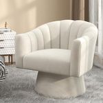 Swivel Accent Chair,Upholstered Velvet 360° Swivel Barrel Chair for Living Room Overstuffed Bouncle Reading Chair Round Armchair for Bedroom,Vanity,Office (Beige)