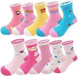 Sunwbak Toddler Kids Little Girls Cute Cotton Crew Socks 10 Pack (Strawberry, 5-7 Years)