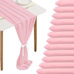 Fivenl 12 Packs 10Ft Chiffon Table Runner Pink Table Runner Romantic Sheer Table Runner for Wedding Birthday Party Bridal Baby Shower Table Decoration (12" x 120", Pink)
