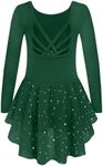 Arshiner Girls Long Sleeve Ballet Leotards with Shinny Skirts Criss-Cross Back Dance Dresses Green