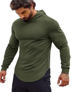 COOFANDY Hoodie Men Lightweight Hooded Sweatshirt Muscle Fit Solid Sportswear for Men, Army Green, Medium