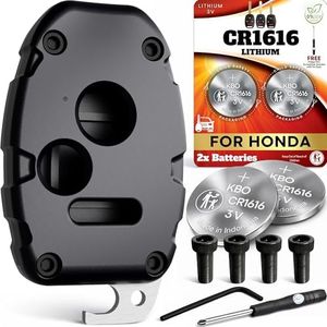 Honda Key FOB Shell (Black, 3 Button) + Batteries (2 Pack - CR1616) - Refresh Pack