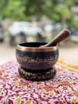 VYOGEETA Handmade Tibetan Singing Bowl | Meditation, Yoga, Sound Healing, Relaxation, Stress Relief – Brass Prayer Bowl with Om Mani Mantra Design |Music Therapy |Meditation Bowl | 10 cm