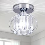 Crystal Chandelier Ceiling Lighting Fitting Small Lampshade Semi Flush Mount Ceiling Light Modern Ceiling Lamp for Hallway Kitchen Dining Room Bedroom Stairs,E27,Chrome…