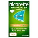 Nicorette Fruitfusion 2mg Gum (1 x 105 Pieces), Discreet and Fast-Acting, Stop Smoking Aid to Tackle Cravings and Withdrawal Symptoms, Nicotine Gum with Pleasant Fruit Flavour, Chewing Gum